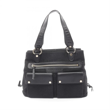 BVLGARI Maxi Rettale Handbag canvas leather Black Used Women