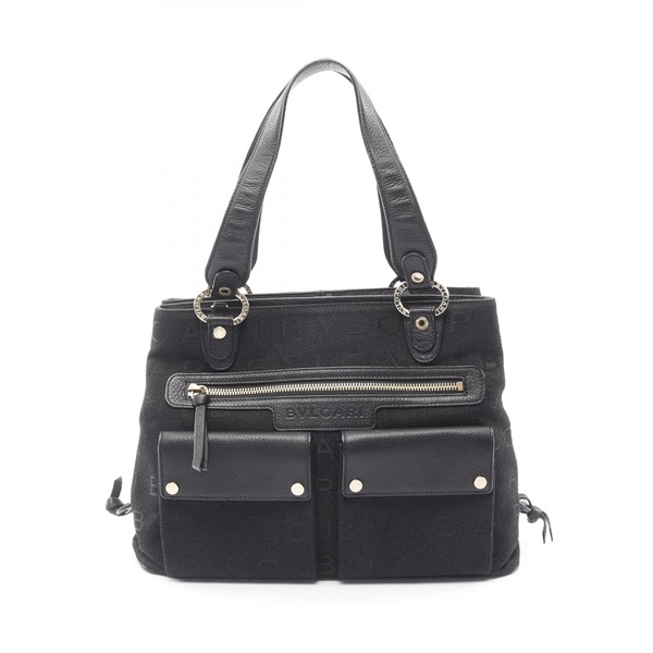 BVLGARI Maxi Rettale Handbag canvas leather Black Used Women