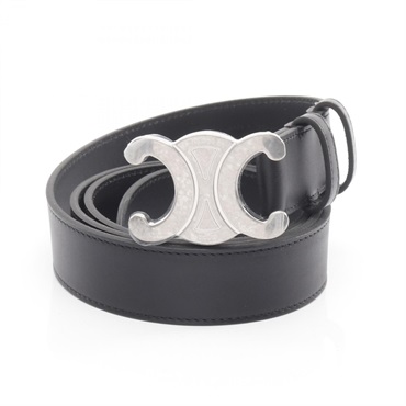 CELINE Triomphe Belt 45BIE3AJG38SI leather Black NEW mens #100