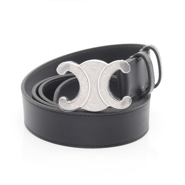 CELINE Triomphe Belt 45BIE3AJG38SI leather Black NEW mens #100