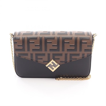 FENDI FF Diamond Zucca Embossed chain crossbody Bag walllet 8M0509AVN9F13VK BK