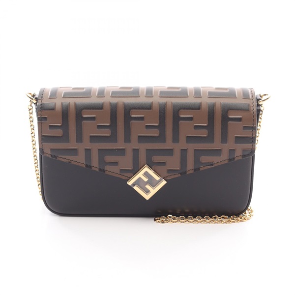 FENDI FF Diamond Zucca Embossed chain crossbody Bag walllet 8M0509AVN9F13VK BK