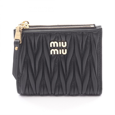 Miu Miu MATELASSE'MIU Bi-fold compact wallet purse 5ML024AFPPF0002 leather Black