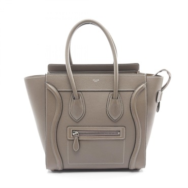 CELINE Luggage micro shopper tote Handbag leather Beige Used Women