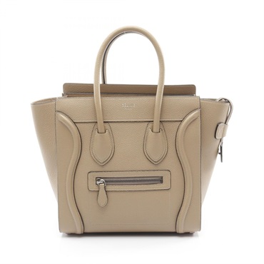 CELINE Luggage micro shopper Tote hand Bag leather Beige Used Women