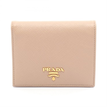 PRADA SAFFIANO MULTIC Bi-fold Wallet 1MV204 Leather Beige Used Women