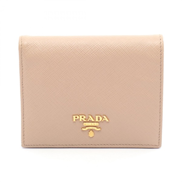 PRADA SAFFIANO MULTIC Bi-fold Wallet 1MV204 Leather Beige Used Women