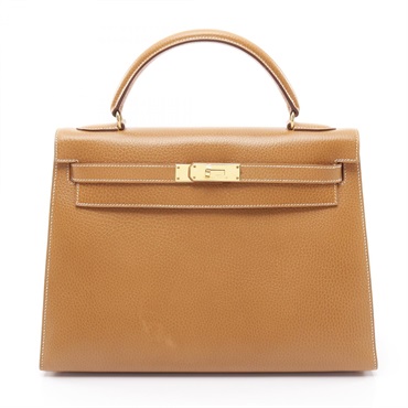 HERMES Kelly 32 Shoulder Handbag Ardennes leather Brown Natural Used Women GHW X