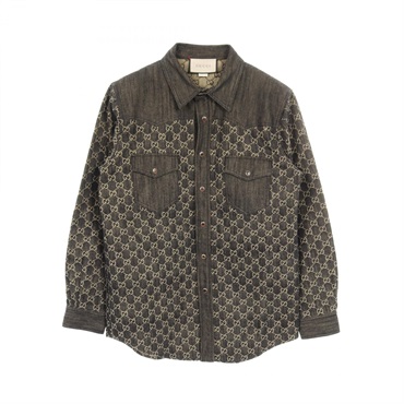 GUCCI GG Jacquard Shirt Denim Jacket 669613 cotton Black #48 Used Mens