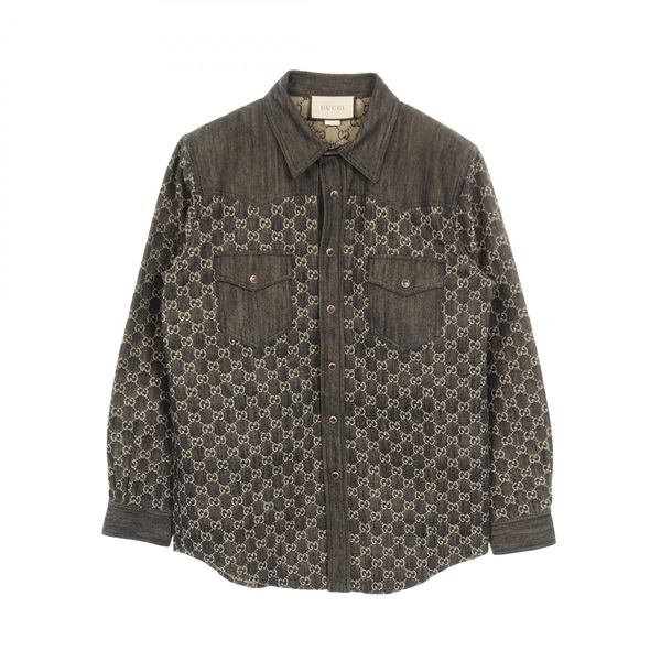GUCCI GG Jacquard Shirt Denim Jacket 669613 cotton Black #48 Used Mens