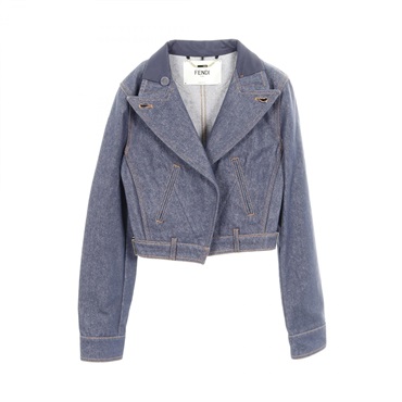 FENDI Denim Jacket blazer tops long sleeeves cotton Blue Used Women #36