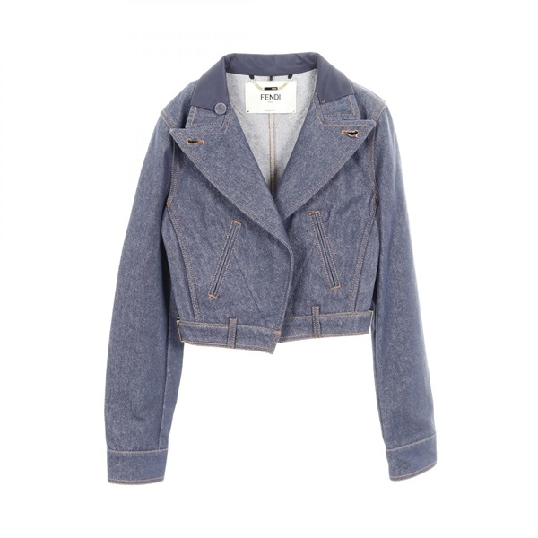 FENDI Denim Jacket blazer tops long sleeeves cotton Blue Used Women #36