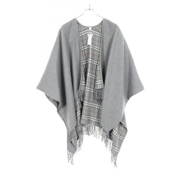BURBERRY Checked Cape poncho stole wool Gray Used Women