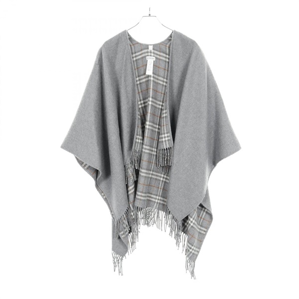 BURBERRY Checked Cape poncho stole wool Gray Used Women