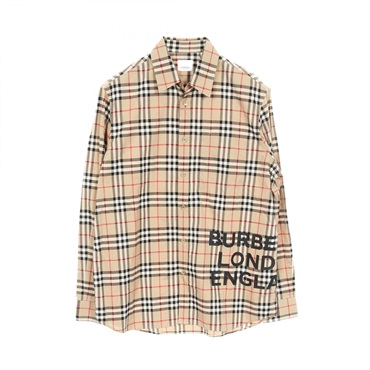 BURBERRY Nova Check Long sleeve Shirt tops cotton Beige Used mens logo size M