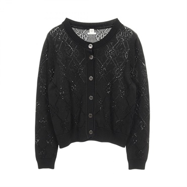HERMES H lift cardigan knitwear #42 2E2710DA Rayon cotton Black Used Women