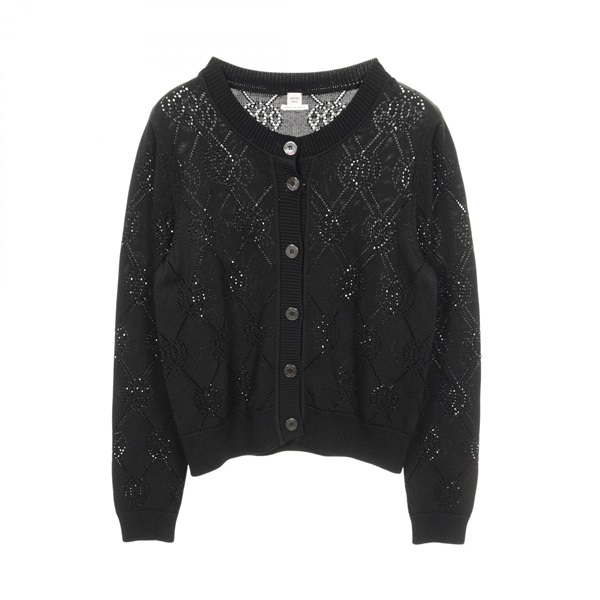 HERMES H lift cardigan knitwear #42 2E2710DA Rayon cotton Black Used Women