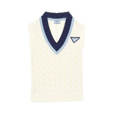 PRADA knitwear Vest waistcoat sleeveless tops P29837 cotton White Blue Used #38