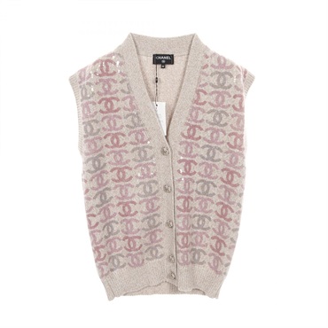 CHANEL COCO Mark Button Knit Vest P73877K10577 cashmere Beige Pink Women #34
