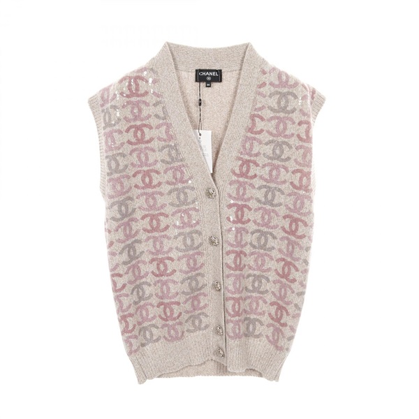CHANEL COCO Mark Button Knit Vest P73877K10577 cashmere Beige Pink Women #34