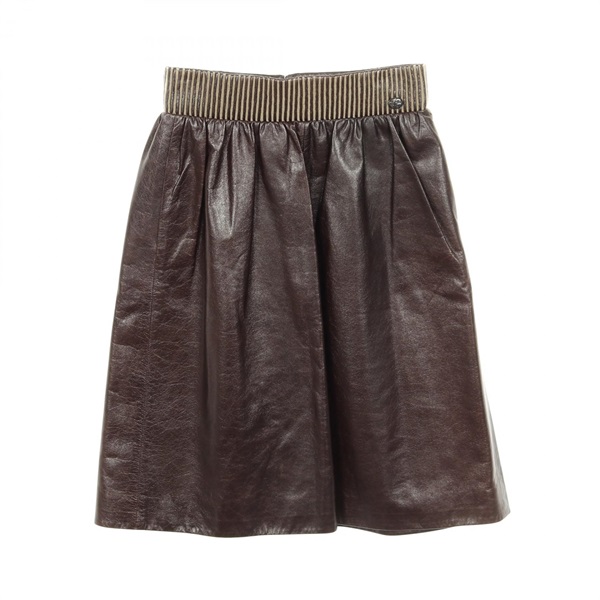 CHANEL COCO Mark Button Skirt P52688C00285 Lambskin Brown Used Women #36 CC