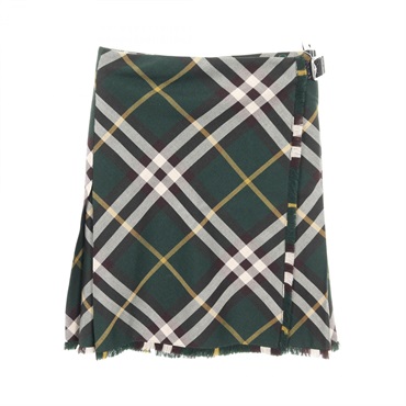 BURBERRY Pleated plaid skirt wool Green Used Women #UK4