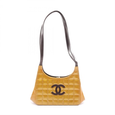 CHANEL Chocolate bar Shoulder Bag Patent leather Yellow Brown Used Women SHW