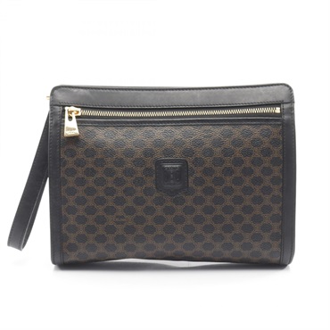 CELINE Macadam business clutch bag pouch canvas leather Black Brown Used unisex