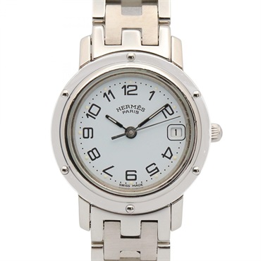 HERMES Clipper Wrist Watch CL4.210 Quartz Stainless Steel Used White Women