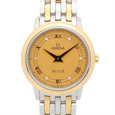 OMEGA De Ville Prestige 6P Diamond Wrist Watch Quartz 18KYG Gold SS NEW Women