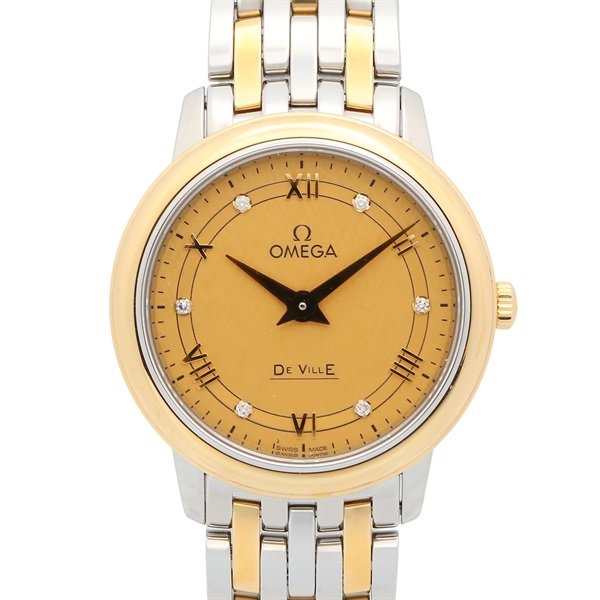 OMEGA De Ville Prestige 6P Diamond Wrist Watch Quartz 18KYG Gold SS NEW Women