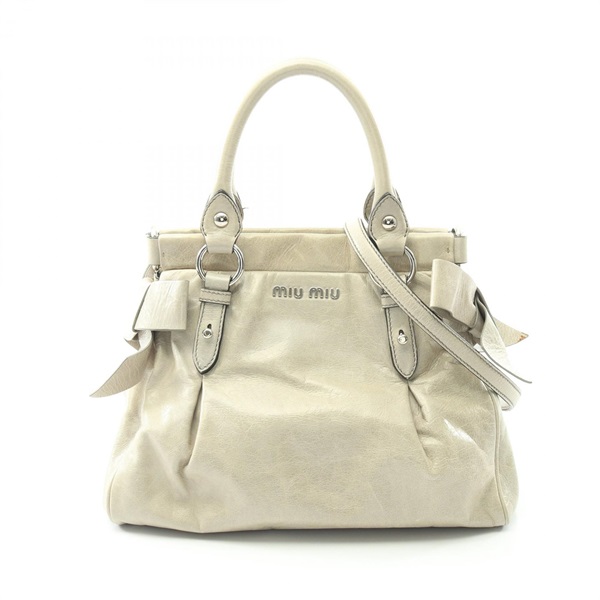 Miu Miu VITELLO LUX shoulder crossbody Handbag leather Gray Used Women