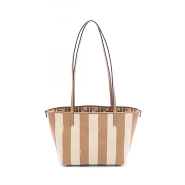 FENDI Roll Small Tote shoulder reversible Bag zucca 8BH424 canvas leather Brown