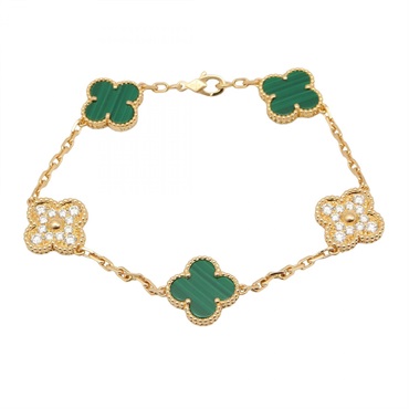 Van Cleef & Arpels Vintage Alhambra Malachite Diamond Bracelet VCARO7GQ00 18KYG