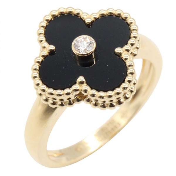 Van Cleef & Arpels Vintage Alhambra Onyx Diamond Ring 18KYG US size 7.75  #57