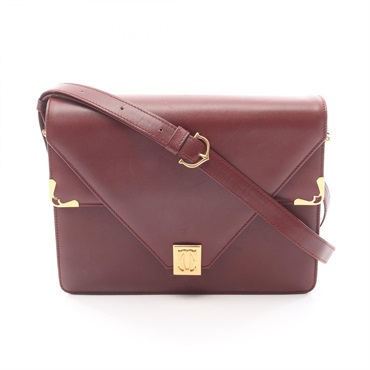 CARTIER Must Line Shoulder Bag leather Bordeaux Used Women GHW crossbody