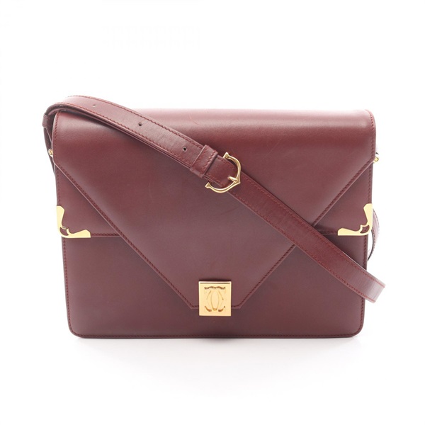 CARTIER Must Line Shoulder Bag leather Bordeaux Used Women GHW crossbody