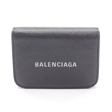 BALENCIAGA Cash Mini Tri-fold wallet 593813 leather Black Used Women