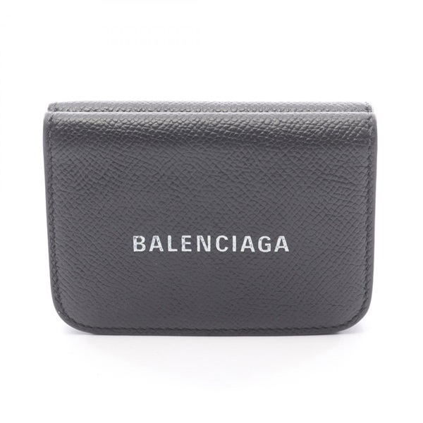 BALENCIAGA Cash Mini Tri-fold wallet 593813 leather Black Used Women