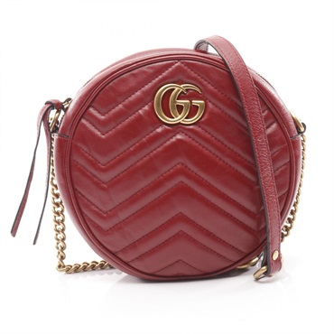 GUCCI GG Marmont Round Mini Crossbody Chain Shoulder Bag 550154 leather Red Used