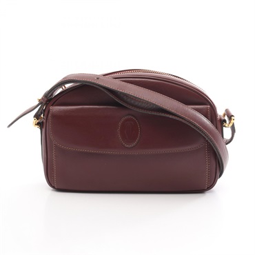 CARTIER Must Line Shoulder Bag crossbody leather Bordeaux Used Women GHW