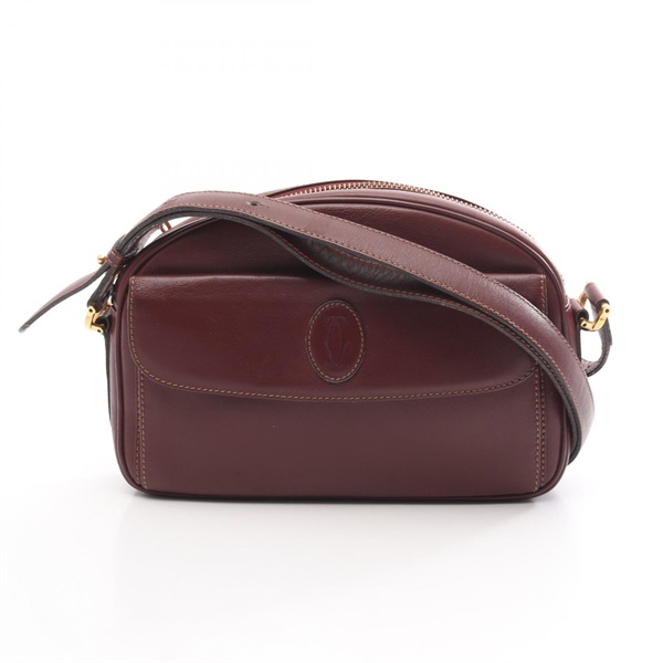 CARTIER Must Line Shoulder Bag crossbody leather Bordeaux Used Women GHW