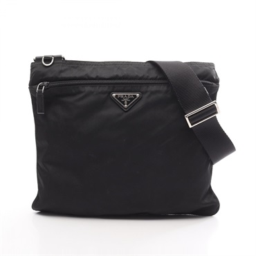 PRADA Shoulder Bag crossbody Nylon leather Black Used Women logo