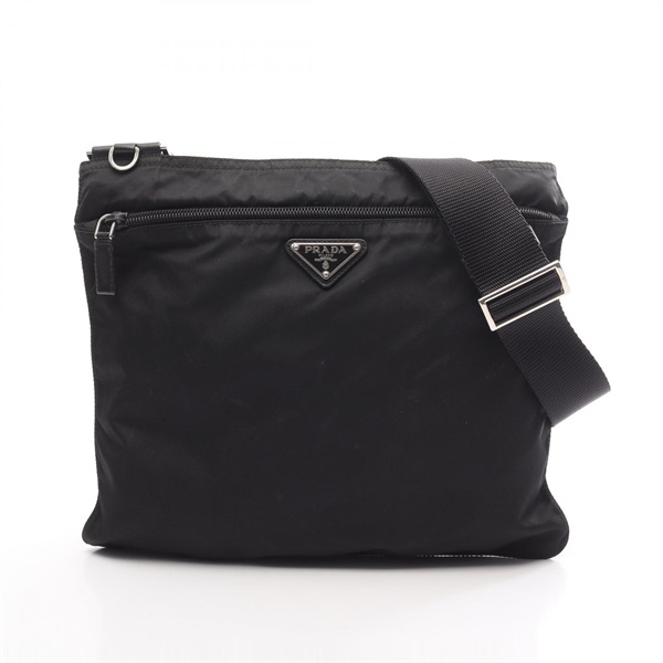 PRADA Shoulder Bag crossbody Nylon leather Black Used Women logo