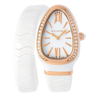 BVLGARI Serpenti Spiga Wrist Watch Quartz 18KRG Ceramic Diamond Used Women