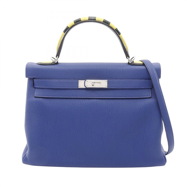 HERMES Kelly 32 Gallop Shoulder Handbag Togo Chevre leather Blue Navy used SHW A