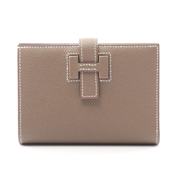 HERMES New H Passant Compact Bi-fold wallet purse K Epsom leather Etoupe SHW