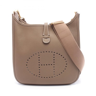 HERMES Evelyne Troyes PM Shoulder Bag Clemence leatherEtoupe Grey Used GHW Z
