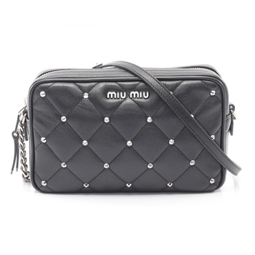 Miu Miu Chain Shoulder crossbody Bag 5BH118 leather Black Used Women SHW