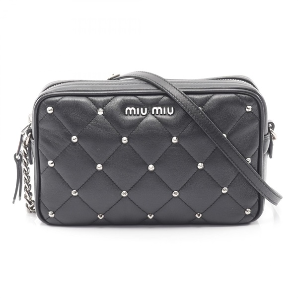 Miu Miu Chain Shoulder crossbody Bag 5BH118 leather Black Used Women SHW